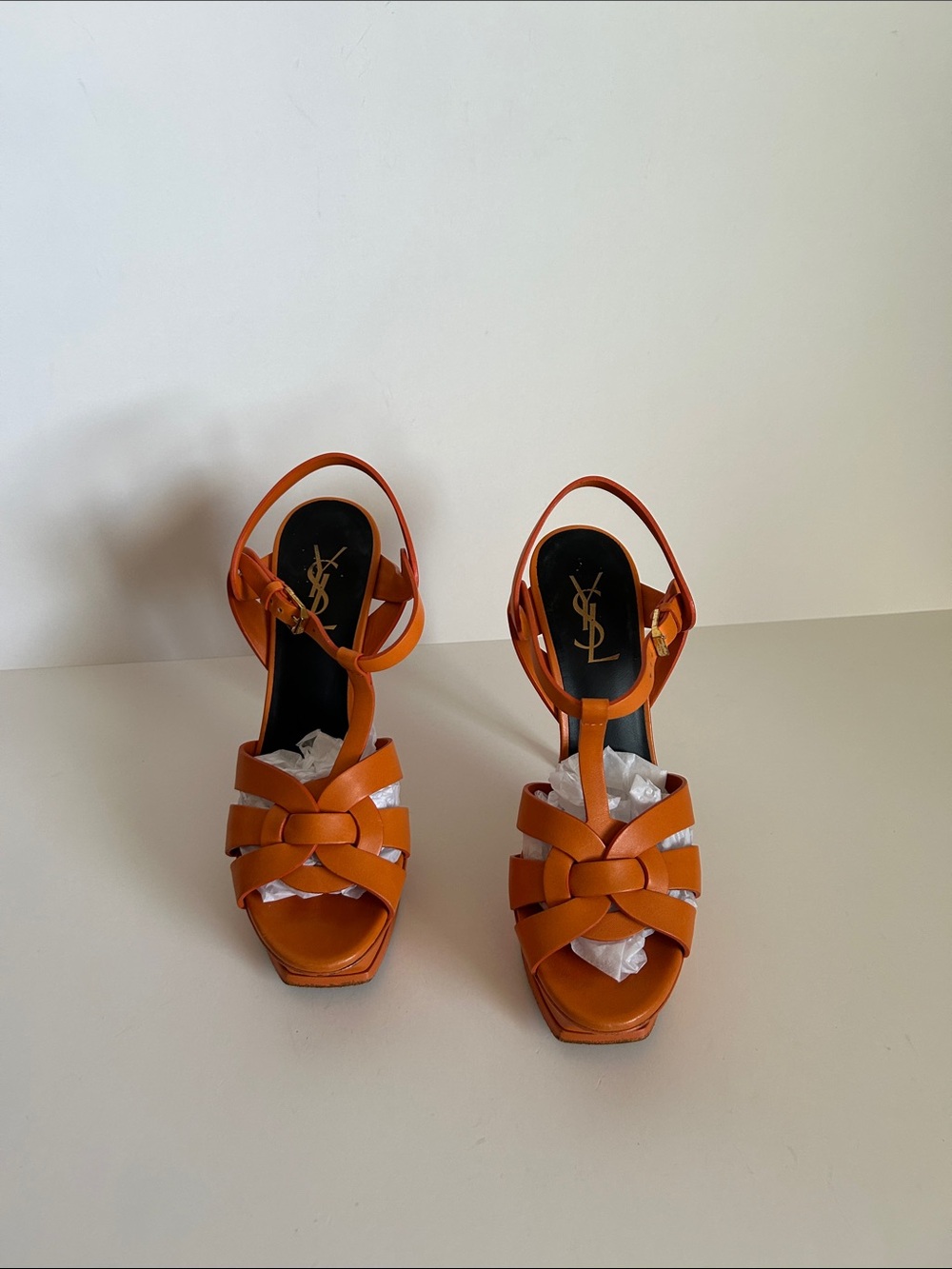 Saint Laurent Orange Leather Platform Sandals - Picture 2 of 4
